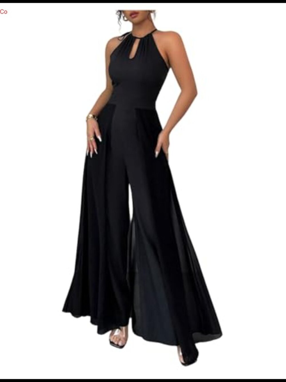 Women's Wide Leg Halter Jumpsuit Sleeveless Keyhole Formal Elegant